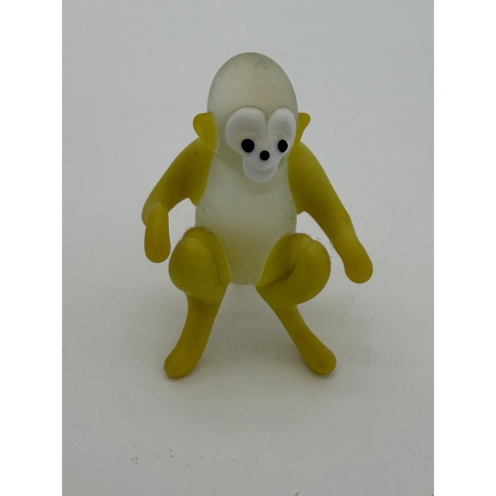 Vintage Hand Blown Art Glass Monkey Yellow White Frosted Figurine 2.5”H